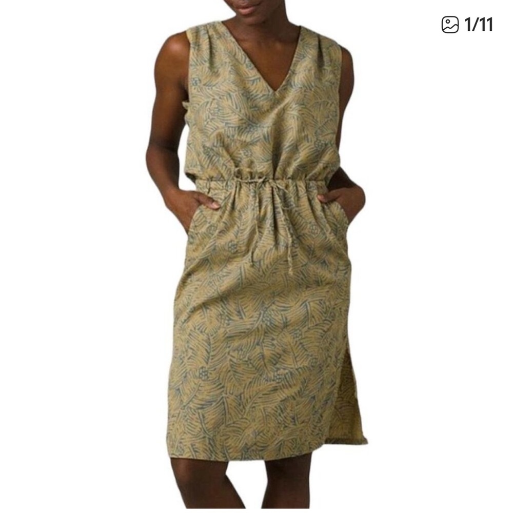 Prana Ecotropics Cabana Dress Straw 100% Organic Cotton Waist Tie Cutout Size S